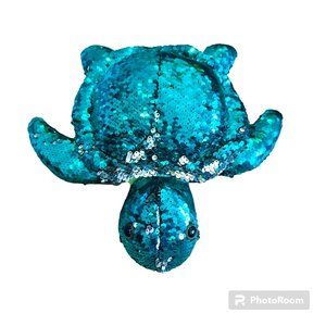 13” Turtle Plush Reversible Sequins Teal Silver